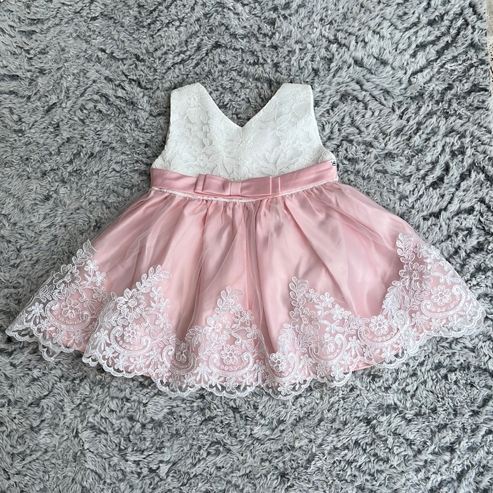 Lace Baby Girl Fancy Dress White and Pink Easter Wedding Birthday